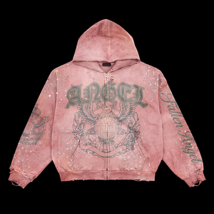 Set Personalizzato da Uomo con Felpa con Cappuccio e Zip e Pantaloni Svasati in Cotone con Ricami e Strass, Stile <span class=keywords><strong>Streetwear</strong></span> <span class=keywords><strong>Vintage</strong></span> Effetto Distressed e Lavaggio Acido - Product Image 2