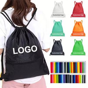 Quality Custom Printed Logo Polyester Draw <b>String</b> Backpack Promotional <b>Shopping</b> <b>Bags</b> 210D Drawstring <b>Bag</b> With Zipper Pocket - Product Image 1