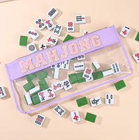 Sac à main Mahjong américain transparent et imperméable, avec garniture violette, pochette fourre-tout moelleuse avec fermeture éclair et lettres MAHJ, pochette de rangement personnalisée grande capacité pour tuiles