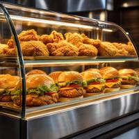 Vitrine chauffante pour hamburgers en acier inoxydable avec verre incurvé pour comptoir de restaurant de restauration rapide
