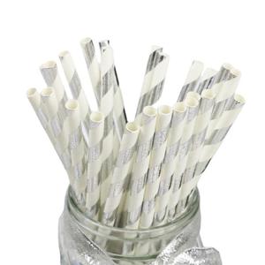Hot Stamped Silver Paper Straws Disposable Metallic Food Grade Party Drinking Straws Straight Pipe Cross-border New Product - Product Image 3