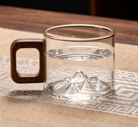 Tasses en verre borosilicate de 200 ml (6,5 oz) en forme de montagne avec poignée en bois pour le thé et le café, idéales pour la maison et le bureau