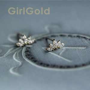 Vente en gros GOL Dtutu Boucles d'oreilles en cristal en or 9 carats Style minimal Cinq feuilles Fleurs à quatre feuilles Trendy Grenat Bridal Shower Gem - Product Image 3