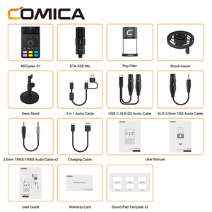COMICA ADCaster C1-K1 Microphone sans fil léger et portable à condensateur cardioïde avec changeur de voix et kit carte son 2.4G pour le direct - Product Image 4