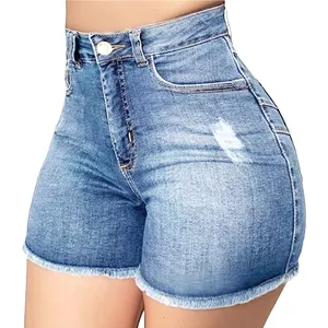 Jeans jeans rasgados para mulheres, jeans casual com zíper de verão para mulheres