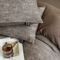 Parure de lit 4 pièces personnalisable de luxe minimaliste en tissu teint et lavé, housse de couette, drap et jupe de lit, couleur unie, 1,8 m