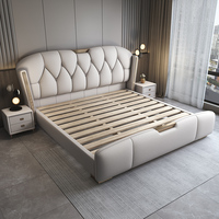 2025 Neues Modell Lederbett, Moderner Luxusstil, Geeignet für das Elternschlafzimmer mit Doppelten Weichen Kissen