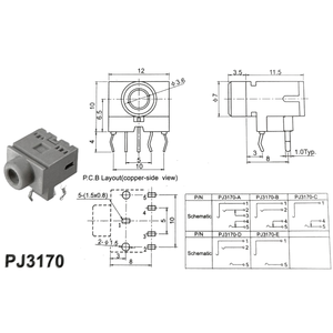PJ-317 Conector Hembra Multifunción de 3.5mm para Audio y Alimentación, Montaje Vertical de 5 Pines en Ángulo Recto a Través del Orificio - Product Image 5