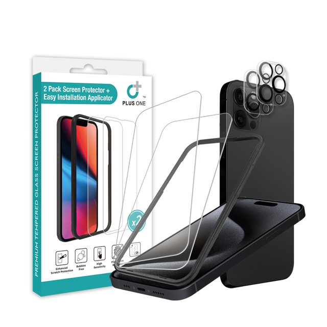 2pack Tempered Glass Screen Protector for iphone 13 14 15 16 Pro Max Camera Lens Protectors with Easy Installation Tool