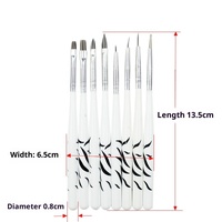 SunelPort Kit Professionnel Multifonctionnel et Durable pour Nail Art, 8 Pinceaux de Peinture à Poils de Nylon Frisés, Manche Plat Blanc, Noir