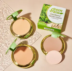 Kiss Beauty Groothandel Compact Poeder Vlekkeloze Huid Cosmetica Groene Thee Tweerichtingspoeder