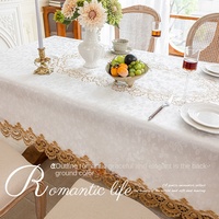 Nouvelle nappe LongShow de style européen en satin floral 100% polyester, bordure en dentelle jacquard rose, épaisse, carrée