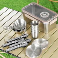 Ensemble d'ustensiles de camping pour 2/3/4 personnes, vaisselle portable en acier inoxydable pour pique-nique en plein air