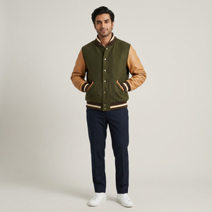 Factory Custom Cotton Wool <b>Slim</b> <b>Fit</b> Varsity <b>Jacket</b> Coat Men Leather Sleeves Embroidery Letterman Bomber <b>Jacket</b> for Men and Women - Product Image 1