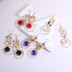 Wholesale Cheap Gold Plated Iron Metal Multi Colour Rhinestone Statement Earrings For Women And Girls