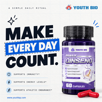 Capsules d'extrait de racine de ginseng, complément alimentaire, soutien immunitaire pour adultes, 60 capsules, halal, fabrication OEM, marque privée