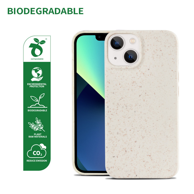 Biodegradable Wheat Straw Shockproof High Quality Full Body Phone Case for 14 Pro Max 13 12 Mini Eco-Friendly Pure Color