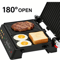 Parrilla Eléctrica Digital Panini de 2000W, Desmontable, Antiadherente, con Bisagra Flotante de 180°, 6 Programas Preestablecidos, Control de Temperatura Independiente, Pantalla LCD