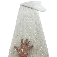 Robe de mariée en dentelle blanche, tissu brodé en polyester élastique avec perles et sequins de style français