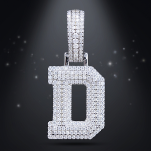 Colgante de Moissanita con Corte Brillante Redondo en Forma de Letra B, Plata 925 con Baño de Rodio, Estilo Hiphop, Certificado GRA, Unisex - Product Image 2