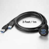 2 Ports Dual USB 3.0 Male to USB 3.0 Female AUX Flush Mount Car Extension Cable for Car Truck Boat Motorcycle Dashboard Panel