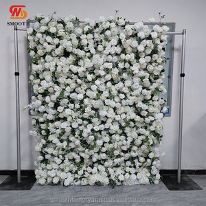 Fondo de Pared LEDA Personalizado con Rosas Blancas, Paniculata y Hojas Verdes, Hecho a Mano con Flores Artificiales de Seda - Product Image 4
