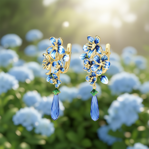 Orecchini Pendenti a Fiore Blu Placcati Oro con Cristalli e Strass, Gioielli da Festa per Donne, Stile Romantico alla Moda in Lega - Product Image 2
