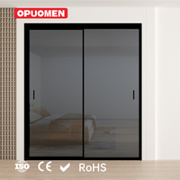 Pintu Geser Gantung Berbingkai Aluminium Kaca Tempered 4 Jalur, Kedap Suara dan Tahan Panas, Grosir dari Pabrik