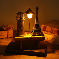 Sablier décoratif de style européen rétro, design de phare et de moulin à vent, avec fonction lumineuse, en plastique et bois, pour les mariages