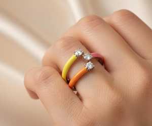 14KT White Gold Fine Jewelry Trio Twist Lab <b>Diamond</b> Enamel <b>Ring</b> - Product Image 2