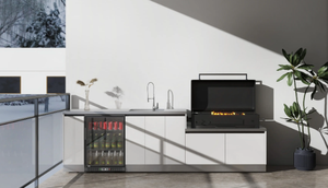 Armoire de cuisine extérieure moderne en acier inoxydable 304 de qualité supérieure avec finition laquée verre réfrigérateur éclairage LED évier dosseret - Product Image 5