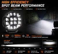 Phare de conduite LED multifonction 9 pouces 120W à faisceau spot avec feux de position bicolores et clignotants d'avertissement pour camion et SUV
