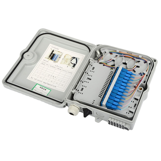 12 Outlet 2 Inlet 24 Fiber Grey ABS Outdoor FTTH Fiber Distribution & Optical Terminal Box Wall/Pole Mounting CE Certified