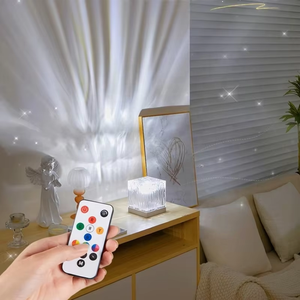 Lampe de table en cristal rechargeable avec base en bois massif de qualité supérieure, effet d'ondulation d'eau RGB, pour la décoration de la maison - Product Image 5