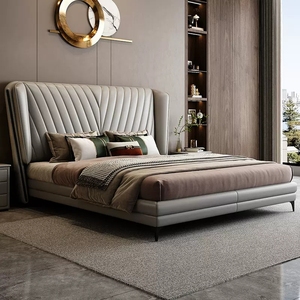 <span class=keywords><strong>Lit</strong></span> en cuir léger de luxe moderne et minimaliste, mobilier de chambre à coucher, lits rembourrés - Product Image 3