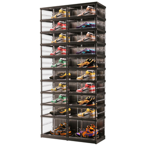 Meuble à chaussures rectangulaire pliable en plastique à double rangée, installation gratuite, design moderne, gain de place, grande capacité - Product Image 1