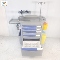 Carro de Emergencia Médico de Aluminio para Hospital, Carrito de Enfermería con 5 Cajones, Soporte para Suero, Estante para Desfibrilador, Cerradura Moderna