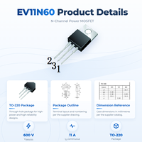 Transistor MOSFET Trench N-Channel EvolE 600V 11A TO-220, Setara dengan EvolE TO-220 Seri SPP11N60CFD
