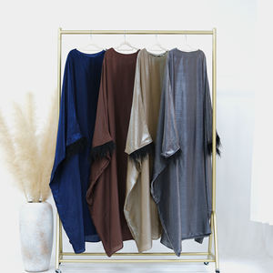 Vêtements islamiques Abayas fermées à plumes pour femmes robe musulmane <span class=keywords><strong>Turquie</strong></span> Dubaï Abaya robe modeste avec ceinture à nouer à l'intérieur - Product Image 6