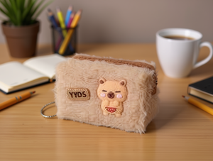 Portamonete Ottagonale in Peluche con Motivo Orso, 5 Pollici, Chiusura a Cerniera, Cinturino da Polso, Mini Unisex - Product Image 2