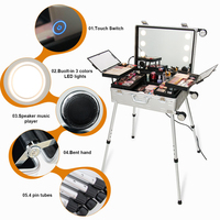 Station de travail professionnelle portable pour maquillage, coiffure et manucure, avec éclairage intégré et roulettes