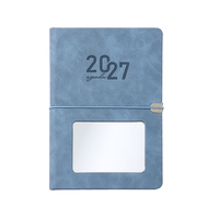 Agenda-carnet de notes en similicuir marron imprimé, reliure cousue, édition 2027 A5, avec sangle et miroir intégré - Journal de bureau