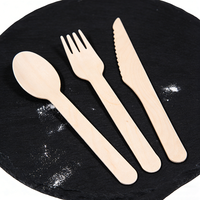 Ensemble de couverts en bois biodégradable jetables, cuillères, fourchettes, couteaux, fourchette, couteau et cuillère en bois
