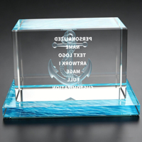 Trofeo de Cristal Neelpure 139284 con Grabado 3D de Ancla y Textura de Agua Azul para Premios Corporativos Marinos