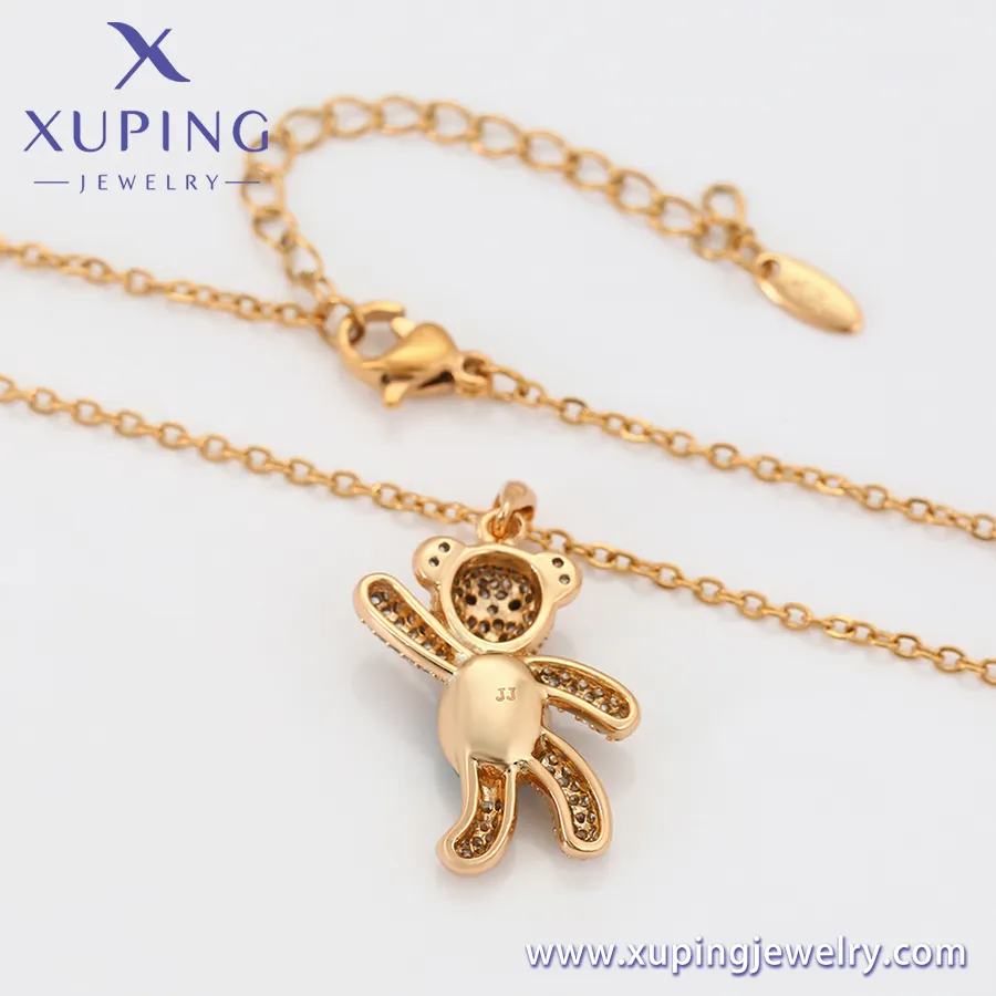 A00770977 Xuping เครื่องประดับน่ารักแฟชั่นหมีกับเพชร-Studded 18พันทองสัตว์จี้สร้อยคอชุด