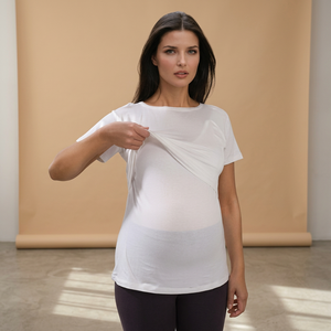Nouvel Arrivage Haut de Nuit Blanc 100% Coton Écologique Col en V Sans Armature à Motif Écossais Respirant pour Femmes Enceintes - Product Image 3