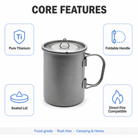Tasse de camping pliable en titane pur, empilable, résistante au feu, pour l'extérieur et la maison, pour le thé