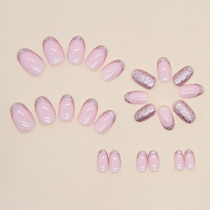 Pointes d'ongles portables en acrylique à couverture complète W495, forme <span class=keywords><strong>courte</strong></span>, <span class=keywords><strong>rouge</strong></span> clignotant et rose, style français - Product Image 3