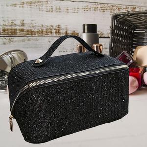Custodia ecologica per trucco nera con funzione di sospensione Logo personalizzato aperto piatto per borsa da toilette per articoli da toeletta accessori per capelli palestra - Product Image 5