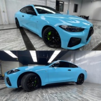 Film adhésif pour voiture HIGHCOOL bleu clair, film teinté pour voiture, film brillant imperméable PET changeant de couleur avec rouleau de 1,52*17M